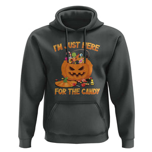 Funny Halloween Hoodie I'm Just here For The Candy Pumpkin Candy Trick Or Treat TS11 Dark Heather Print Your Wear
