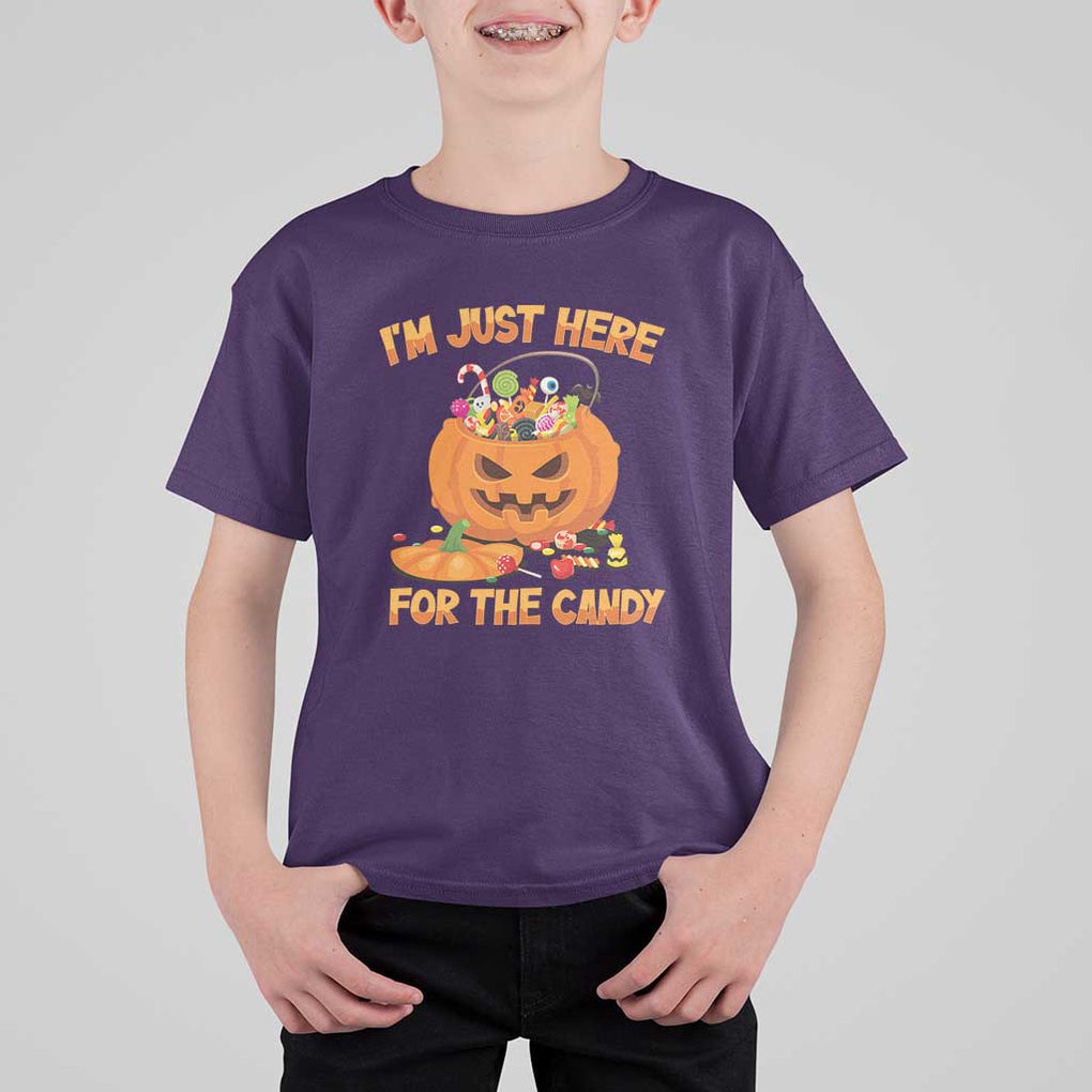 Funny Halloween T Shirt For Kid I'm Just here For The Candy Pumpkin Candy Trick Or Treat TS11 Purple Print Your Wear