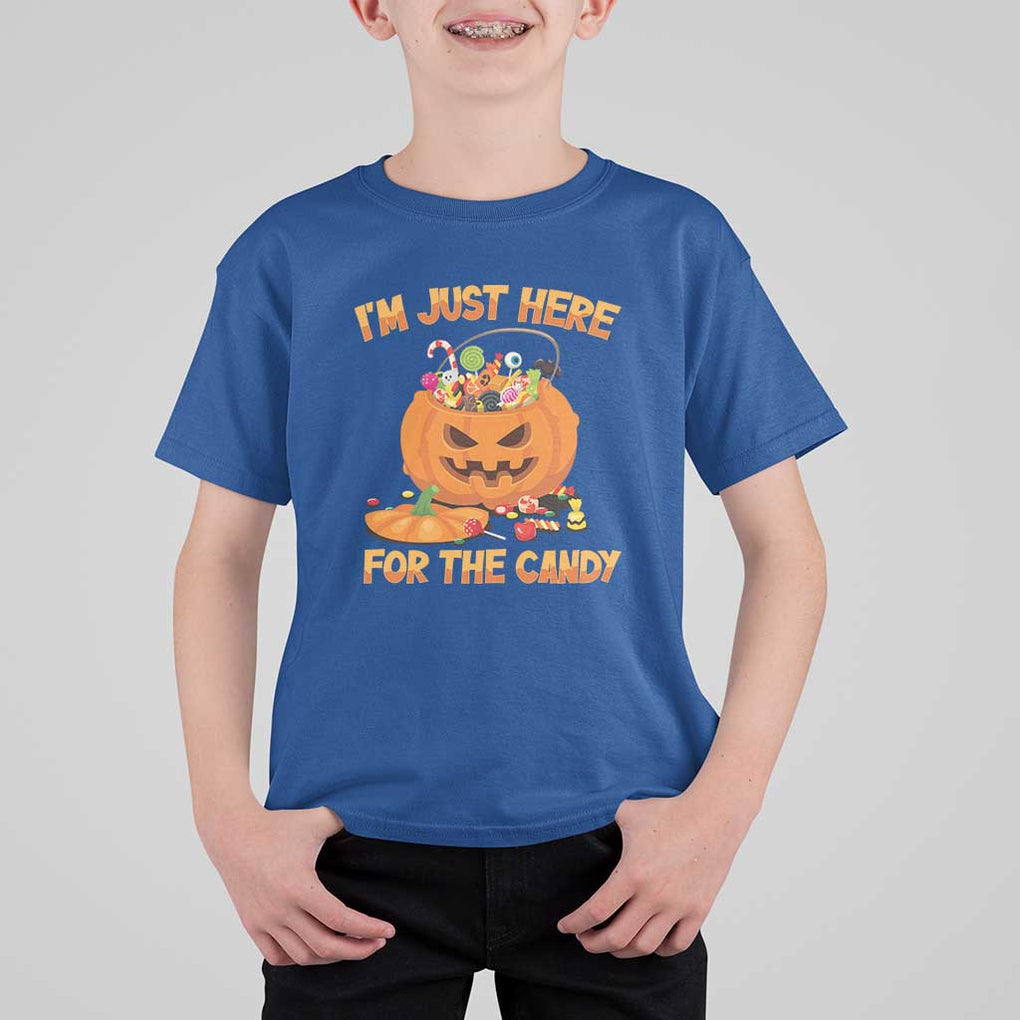 Funny Halloween T Shirt For Kid I'm Just here For The Candy Pumpkin Candy Trick Or Treat TS11 Royal Blue Print Your Wear
