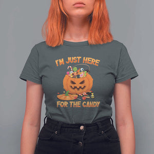 Funny Halloween T Shirt For Women I'm Just here For The Candy Pumpkin Candy Trick Or Treat TS11 Dark Heather Print Your Wear