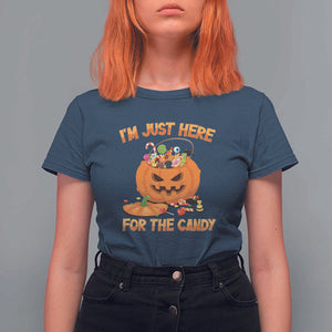 Funny Halloween T Shirt For Women I'm Just here For The Candy Pumpkin Candy Trick Or Treat TS11 Navy Print Your Wear