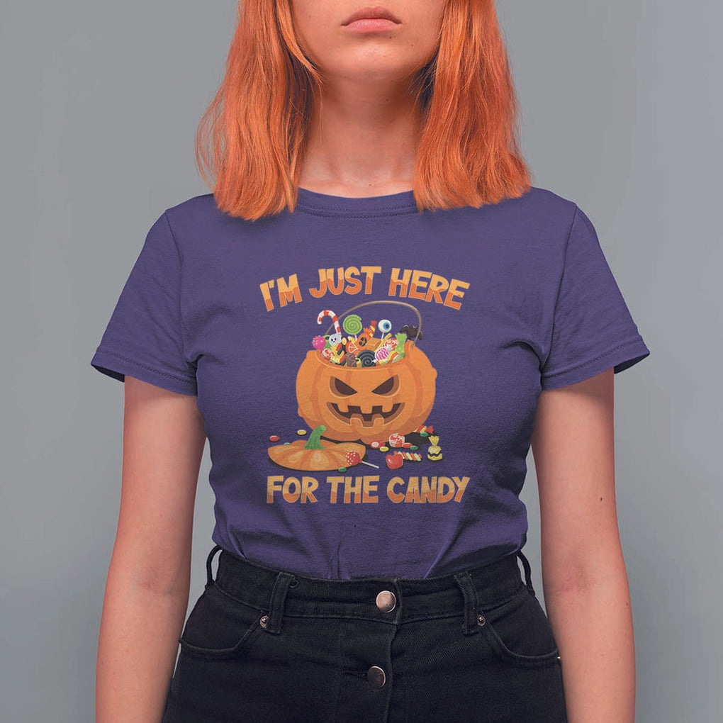 Funny Halloween T Shirt For Women I'm Just here For The Candy Pumpkin Candy Trick Or Treat TS11 Purple Print Your Wear