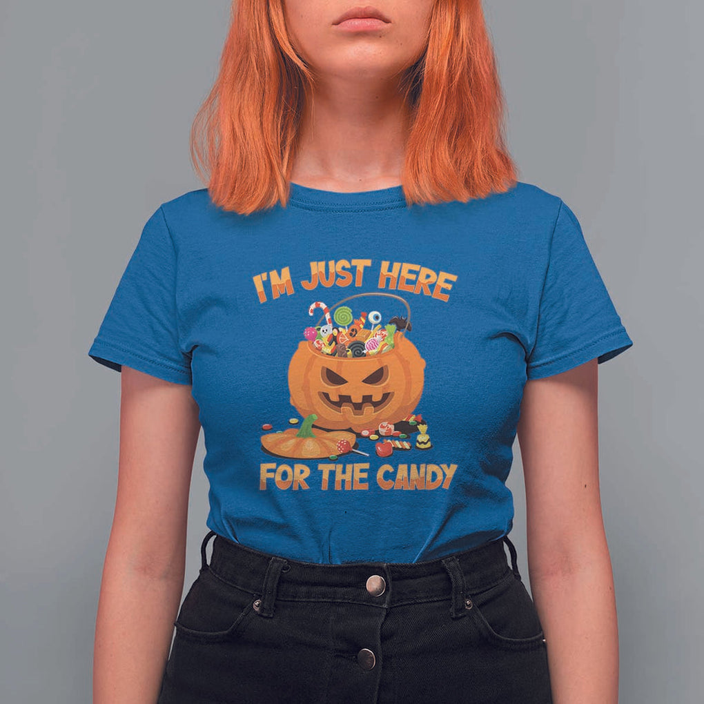 Funny Halloween T Shirt For Women I'm Just here For The Candy Pumpkin Candy Trick Or Treat TS11 Royal Blue Print Your Wear