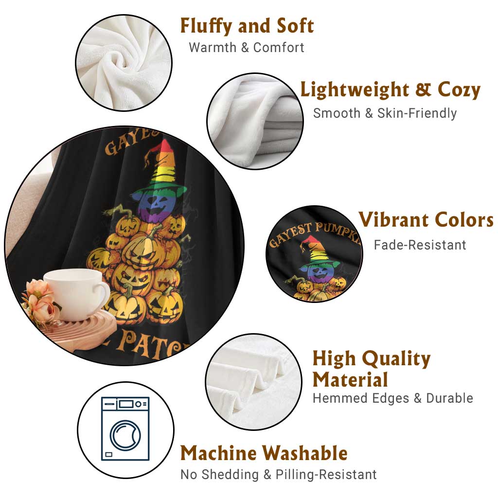 Funny Halloween LGBT Throw Blanket Gayest Pumpkin In The Patch Rainbow Flag TS11 Print Your Wear