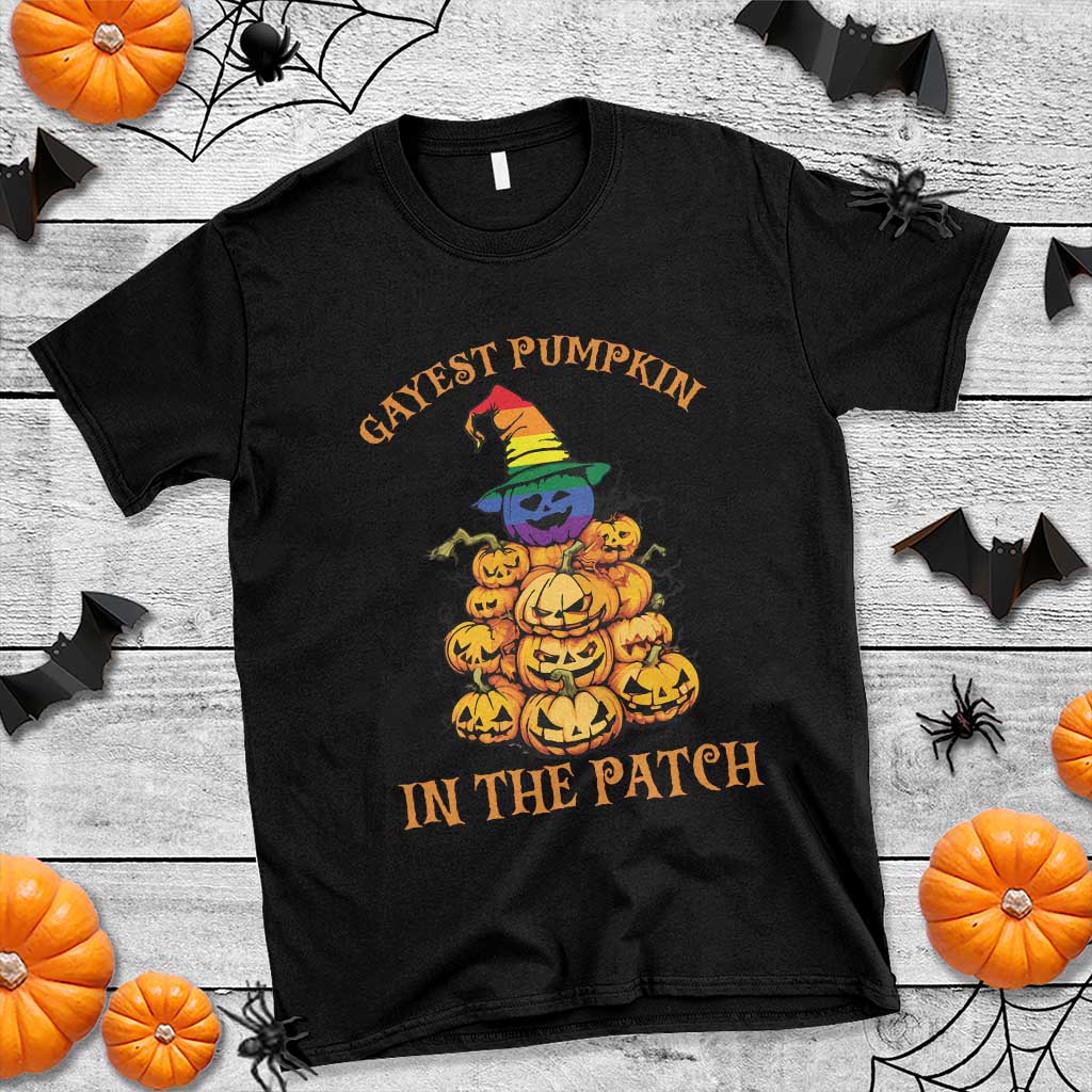 Funny Halloween LGBT T Shirt Gayest Pumpkin In The Patch Rainbow Flag TS11 Black Print Your Wear