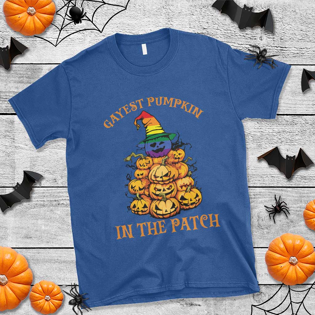 Funny Halloween LGBT T Shirt Gayest Pumpkin In The Patch Rainbow Flag TS11 Royal Blue Print Your Wear