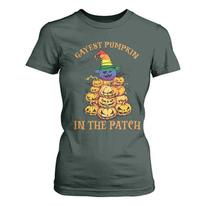 Funny Halloween LGBT T Shirt For Women Gayest Pumpkin In The Patch Rainbow Flag TS11 Dark Forest Green Print Your Wear