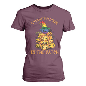 Funny Halloween LGBT T Shirt For Women Gayest Pumpkin In The Patch Rainbow Flag TS11 Maroon Print Your Wear