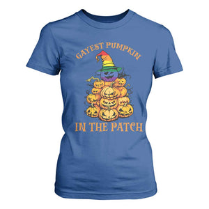 Funny Halloween LGBT T Shirt For Women Gayest Pumpkin In The Patch Rainbow Flag TS11 Royal Blue Print Your Wear