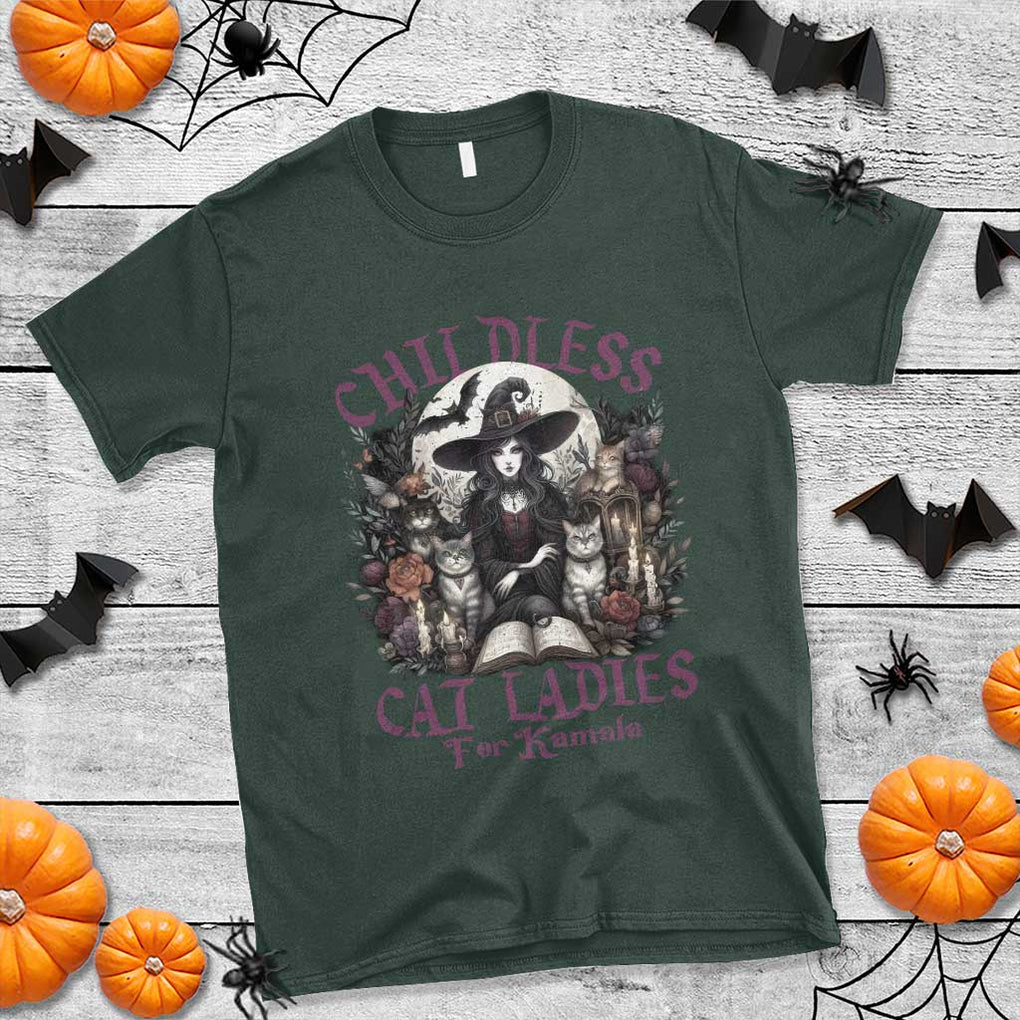Harris Supporter T Shirt Childless Cat Ladies For Kamala Mysterious Witch Cats Flower TS11 Dark Forest Green Print Your Wear