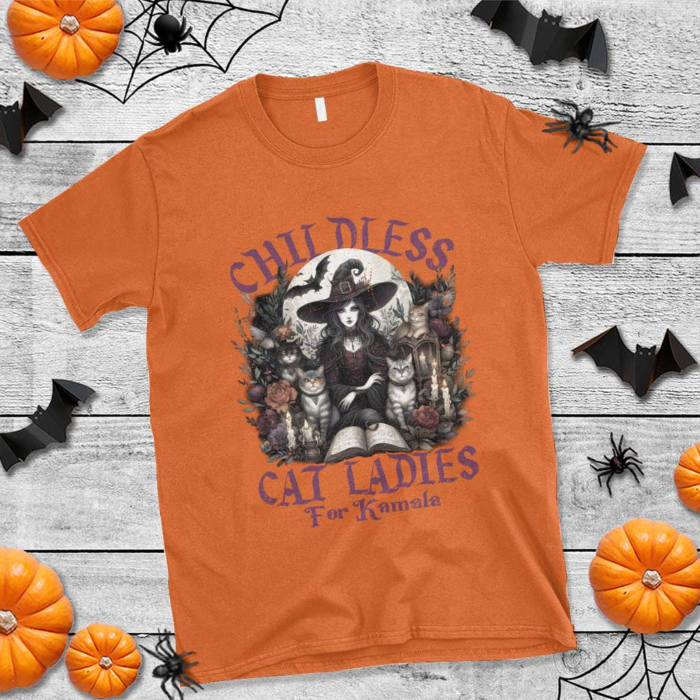 Harris Supporter T Shirt Childless Cat Ladies For Kamala Mysterious Witch Cats Flower TS11 Orange Print Your Wear