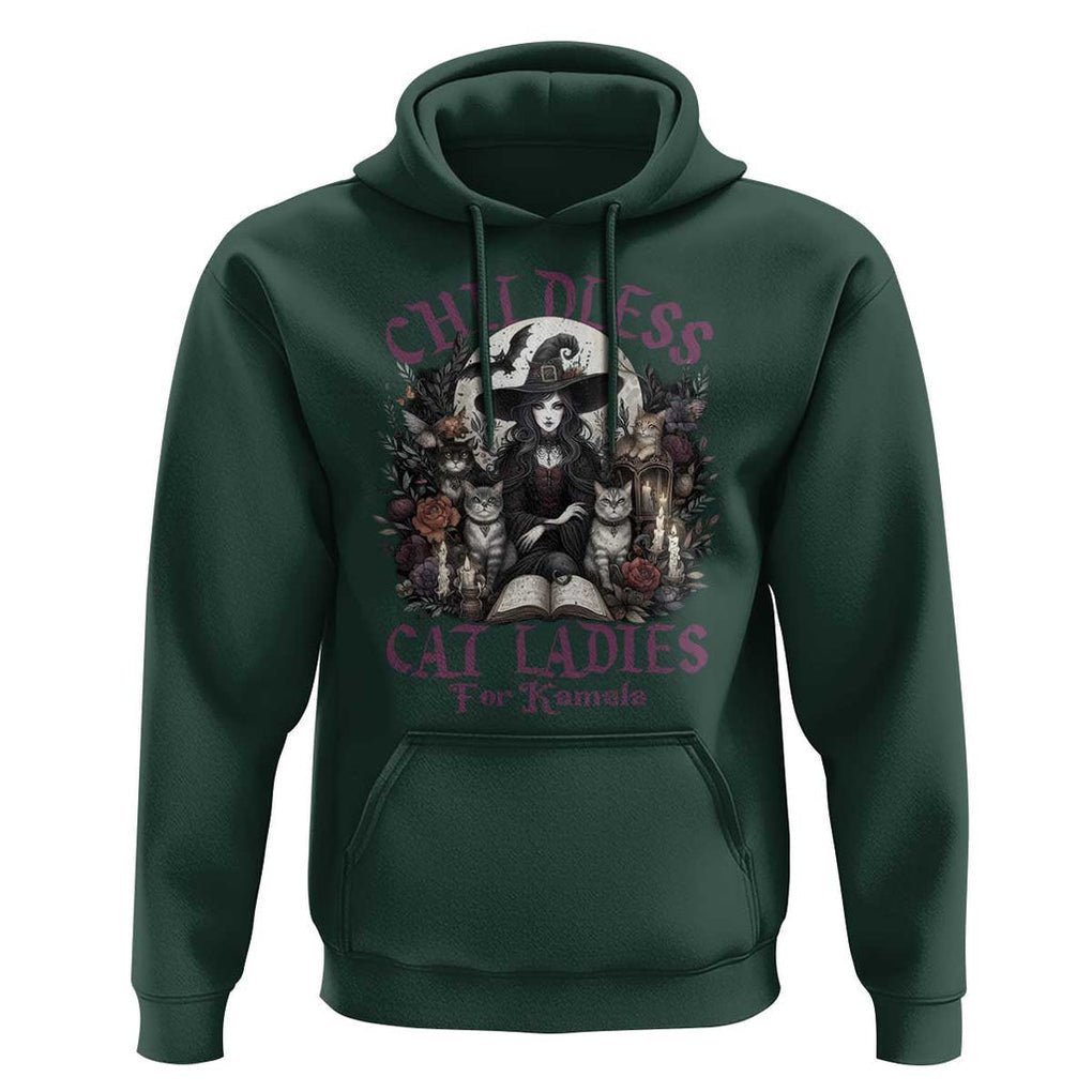 Harris Supporter Hoodie Childless Cat Ladies For Kamala Mysterious Witch Cats Flower TS11 Dark Forest Green Print Your Wear