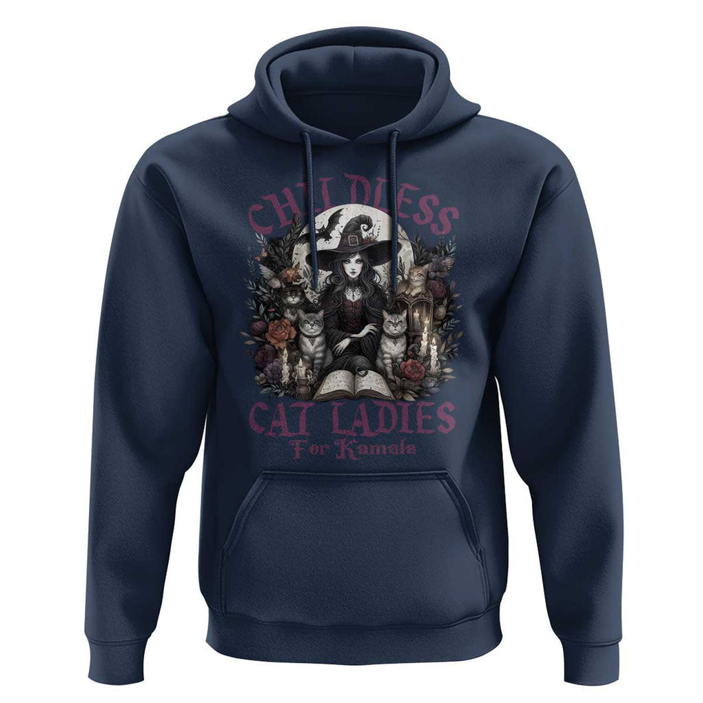 Harris Supporter Hoodie Childless Cat Ladies For Kamala Mysterious Witch Cats Flower TS11 Navy Print Your Wear