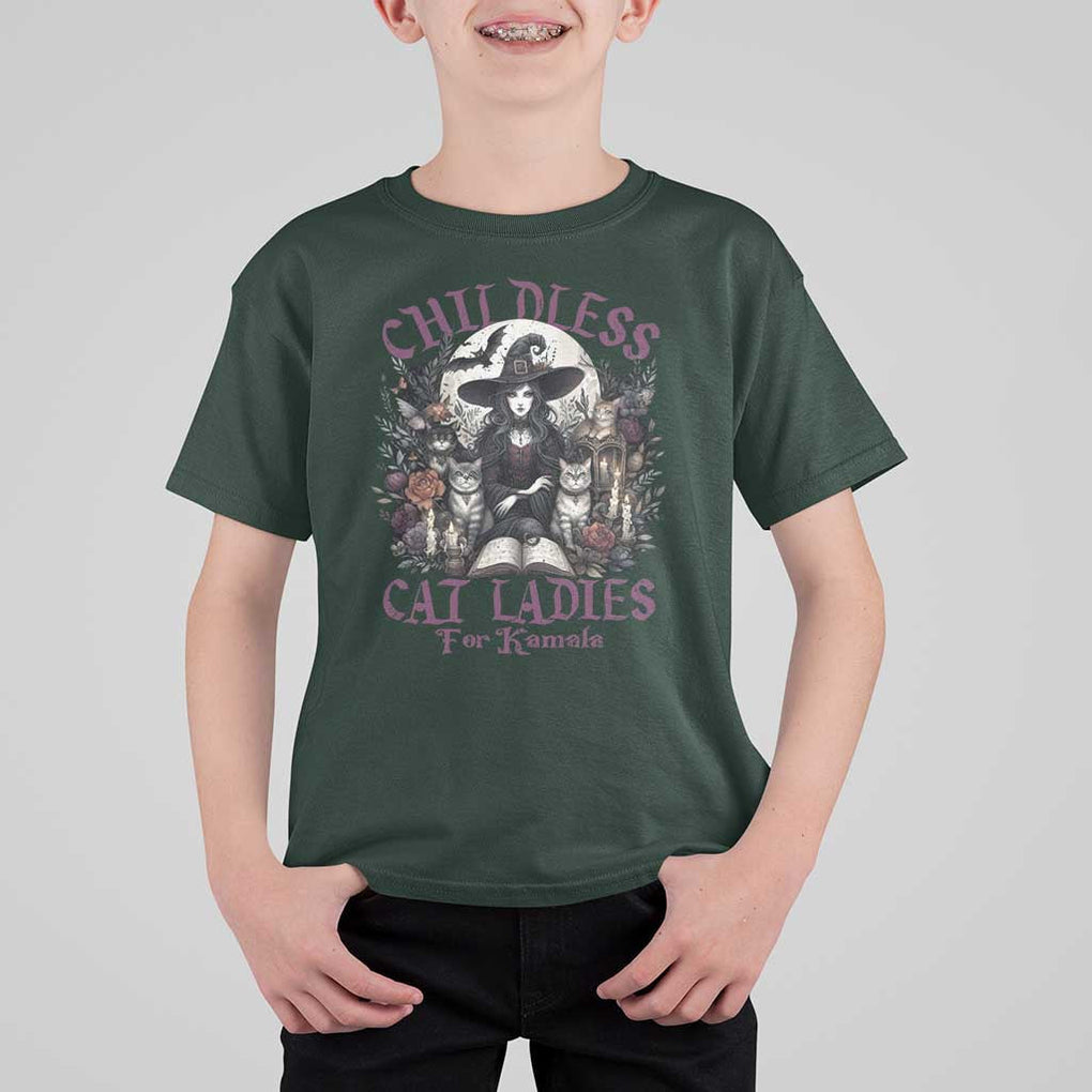 Harris Supporter T Shirt For Kid Childless Cat Ladies For Kamala Mysterious Witch Cats Flower TS11 Dark Forest Green Print Your Wear