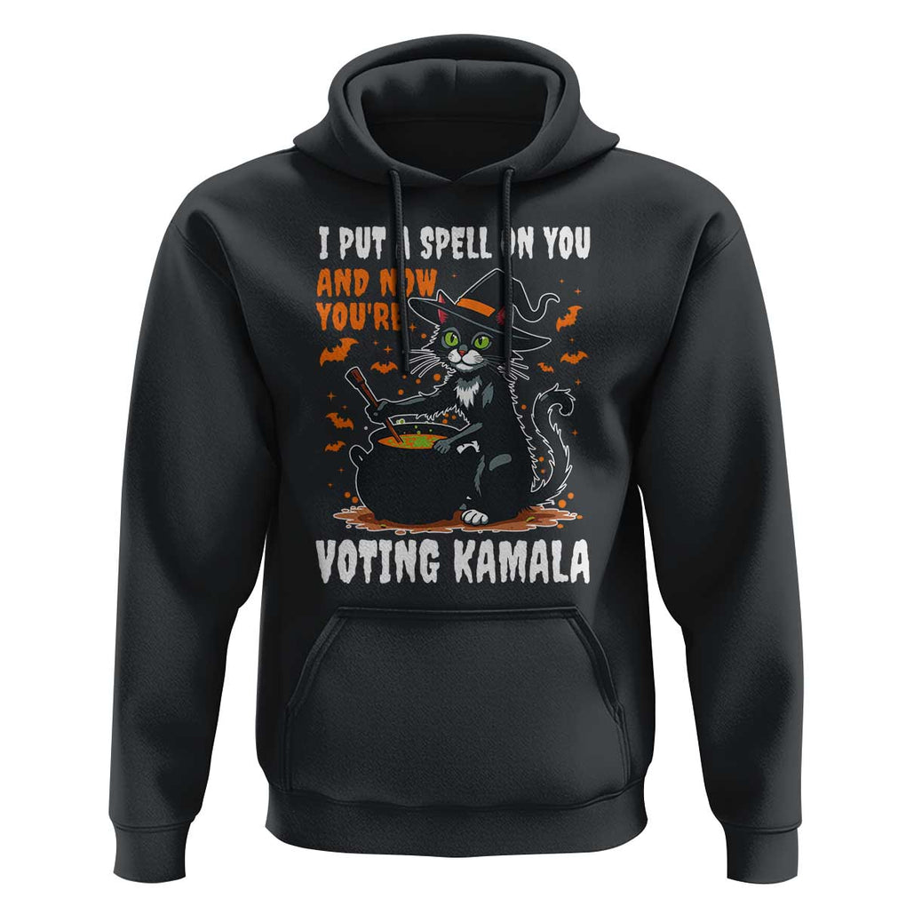 Funny Harris Halloween Hoodie I Put A Spell On You And Now You're Voting Kamala Black Cat Witch TS11 Black Print Your Wear
