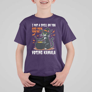 Funny Harris Halloween T Shirt For Kid I Put A Spell On You And Now You're Voting Kamala Black Cat Witch TS11 Purple Print Your Wear