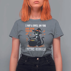 Funny Harris Halloween T Shirt For Women I Put A Spell On You And Now You're Voting Kamala Black Cat Witch TS11 Charcoal Print Your Wear