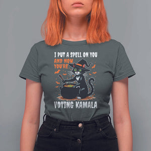 Funny Harris Halloween T Shirt For Women I Put A Spell On You And Now You're Voting Kamala Black Cat Witch TS11 Dark Heather Print Your Wear