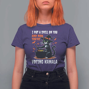Funny Harris Halloween T Shirt For Women I Put A Spell On You And Now You're Voting Kamala Black Cat Witch TS11 Purple Print Your Wear