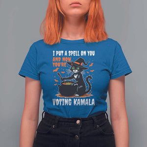 Funny Harris Halloween T Shirt For Women I Put A Spell On You And Now You're Voting Kamala Black Cat Witch TS11 Royal Blue Print Your Wear