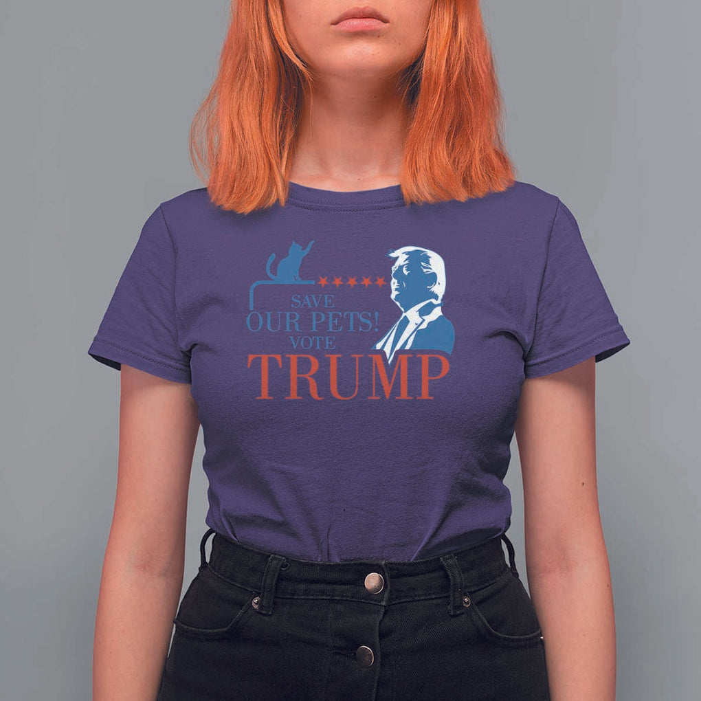 Trump Supporter T Shirt For Women Save Our Pets Vote Trump Cat Star Presidential Election TS11 Purple Print Your Wear