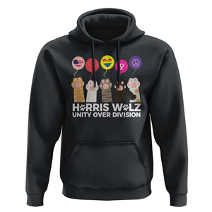 Funny Harris Walz Supporter Hoodie Unity Over Division Cat Paw American Flag Human Rights Feminism Equal Rights TS11 Black Print Your Wear