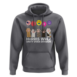 Funny Harris Walz Supporter Hoodie Unity Over Division Cat Paw American Flag Human Rights Feminism Equal Rights TS11 Charcoal Print Your Wear