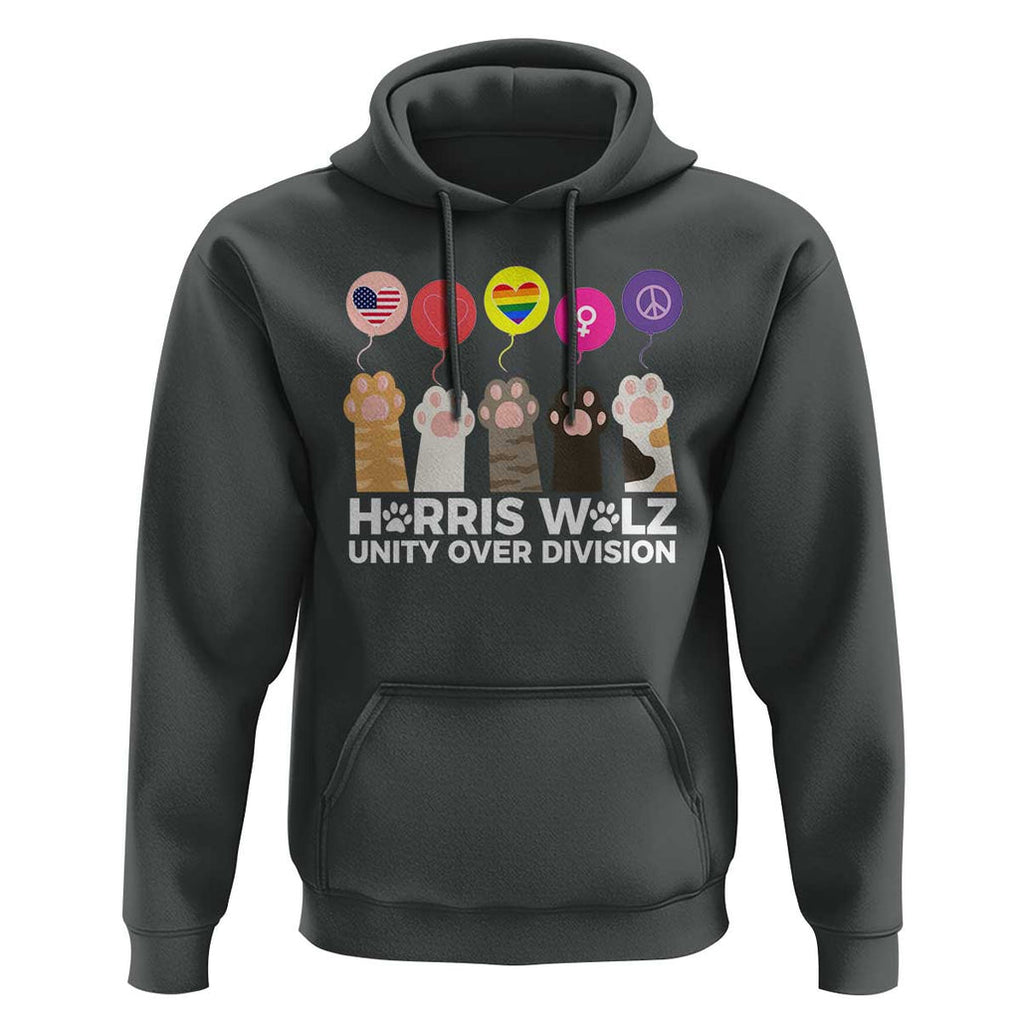 Funny Harris Walz Supporter Hoodie Unity Over Division Cat Paw American Flag Human Rights Feminism Equal Rights TS11 Dark Heather Print Your Wear