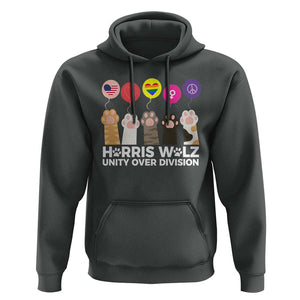 Funny Harris Walz Supporter Hoodie Unity Over Division Cat Paw American Flag Human Rights Feminism Equal Rights TS11 Dark Heather Print Your Wear