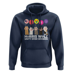 Funny Harris Walz Supporter Hoodie Unity Over Division Cat Paw American Flag Human Rights Feminism Equal Rights TS11 Navy Print Your Wear