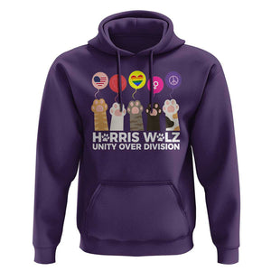 Funny Harris Walz Supporter Hoodie Unity Over Division Cat Paw American Flag Human Rights Feminism Equal Rights TS11 Purple Print Your Wear