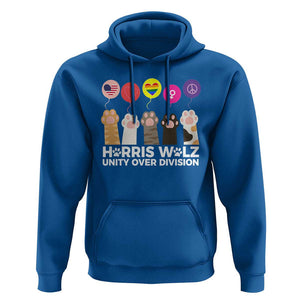 Funny Harris Walz Supporter Hoodie Unity Over Division Cat Paw American Flag Human Rights Feminism Equal Rights TS11 Royal Blue Print Your Wear