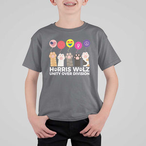 Funny Harris Walz Supporter T Shirt For Kid Unity Over Division Cat Paw American Flag Human Rights Feminism Equal Rights TS11 Charcoal Print Your Wear