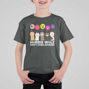 Funny Harris Walz Supporter T Shirt For Kid Unity Over Division Cat Paw American Flag Human Rights Feminism Equal Rights TS11 Dark Heather Print Your Wear