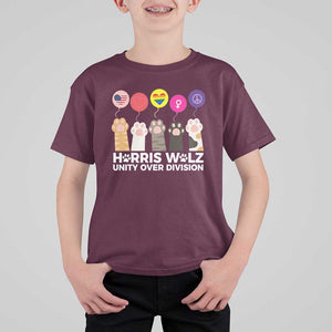 Funny Harris Walz Supporter T Shirt For Kid Unity Over Division Cat Paw American Flag Human Rights Feminism Equal Rights TS11 Maroon Print Your Wear