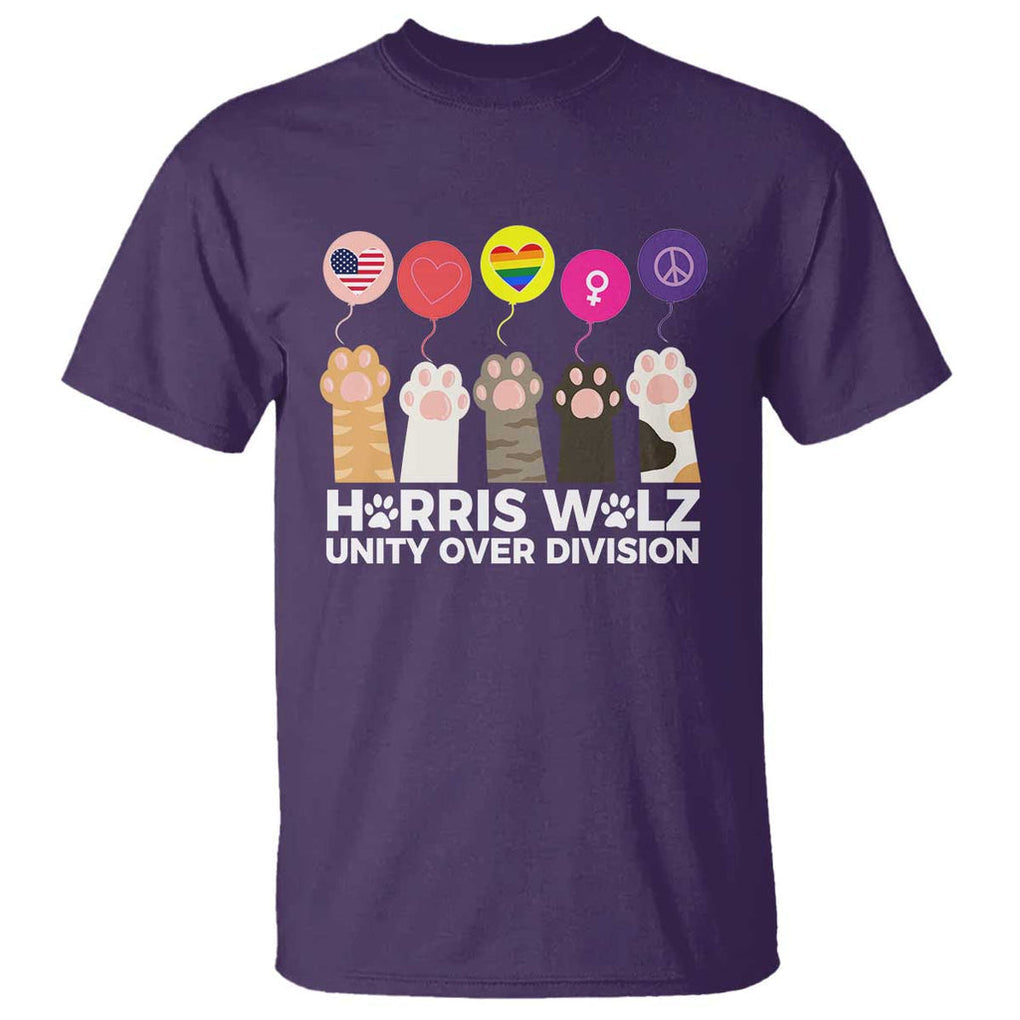 Funny Harris Walz Supporter T Shirt Unity Over Division Cat Paw American Flag Human Rights Feminism Equal Rights TS11 Purple Print Your Wear