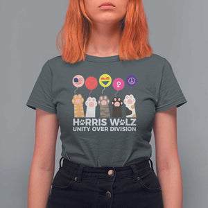 Funny Harris Walz Supporter T Shirt For Women Unity Over Division Cat Paw American Flag Human Rights Feminism Equal Rights TS11 Dark Heather Print Your Wear