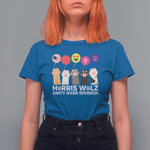 Funny Harris Walz Supporter T Shirt For Women Unity Over Division Cat Paw American Flag Human Rights Feminism Equal Rights TS11 Royal Blue Print Your Wear