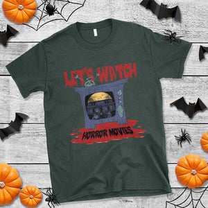 Funny Halloween T Shirt Let's Watch Horror Movies Televison Murderer Blood Skull TS11 Dark Forest Green Print Your Wear