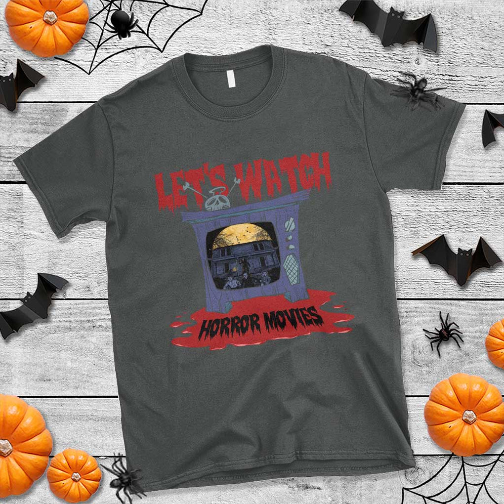 Funny Halloween T Shirt Let's Watch Horror Movies Televison Murderer Blood Skull TS11 Dark Heather Print Your Wear