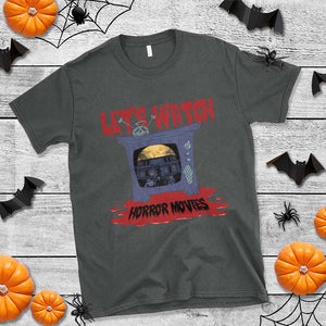 Funny Halloween T Shirt Let's Watch Horror Movies Televison Murderer Blood Skull TS11 Dark Heather Print Your Wear