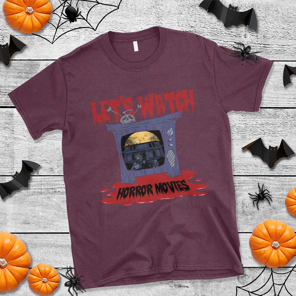 Funny Halloween T Shirt Let's Watch Horror Movies Televison Murderer Blood Skull TS11 Maroon Print Your Wear