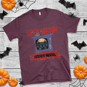 Funny Halloween T Shirt Let's Watch Horror Movies Televison Murderer Blood Skull TS11 Maroon Print Your Wear