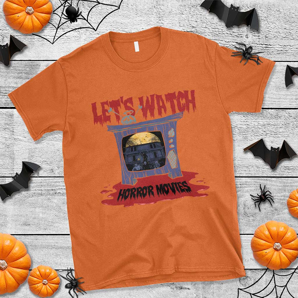 Funny Halloween T Shirt Let's Watch Horror Movies Televison Murderer Blood Skull TS11 Orange Print Your Wear