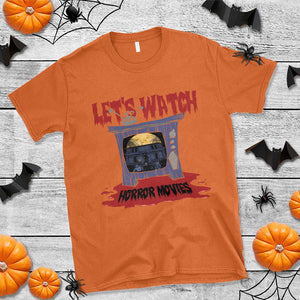 Funny Halloween T Shirt Let's Watch Horror Movies Televison Murderer Blood Skull TS11 Orange Print Your Wear
