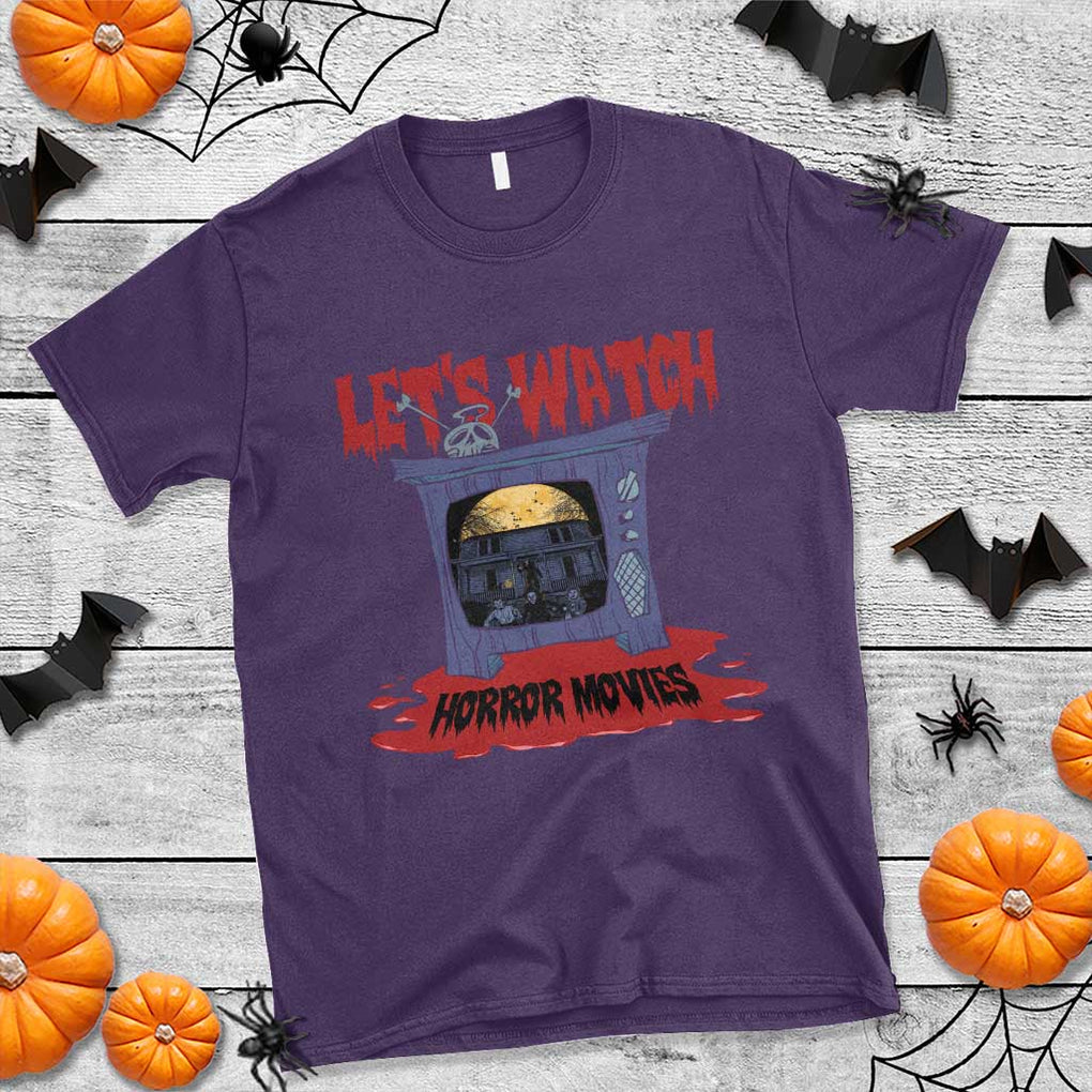 Funny Halloween T Shirt Let's Watch Horror Movies Televison Murderer Blood Skull TS11 Purple Print Your Wear