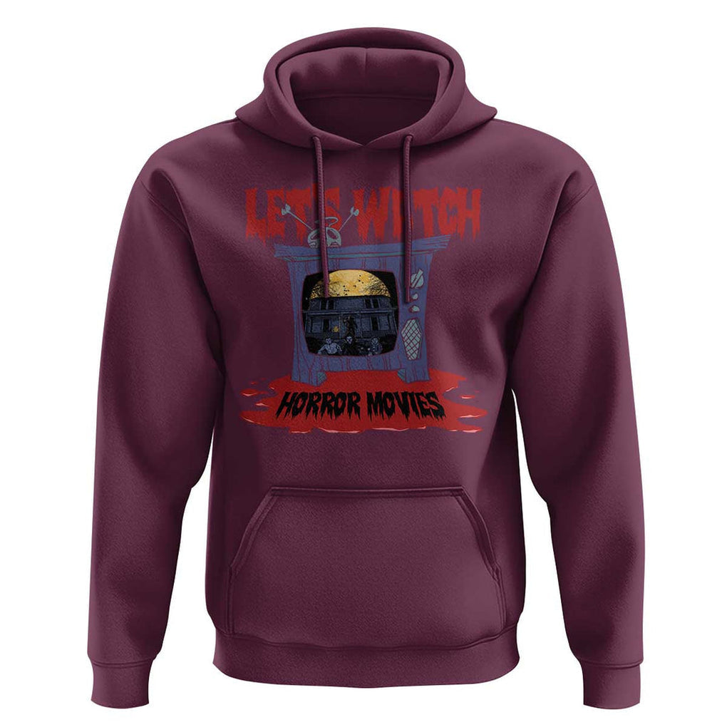 Funny Halloween Hoodie Let's Watch Horror Movies Televison Murderer Blood Skull TS11 Maroon Print Your Wear