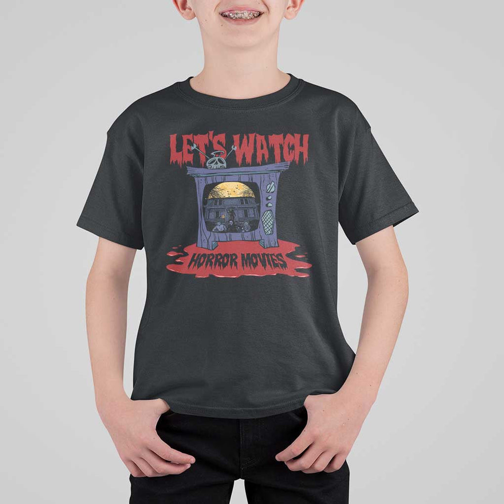 Funny Halloween T Shirt For Kid Let's Watch Horror Movies Televison Murderer Blood Skull TS11 Black Print Your Wear