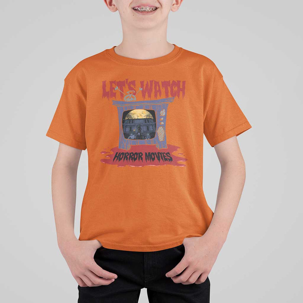 Funny Halloween T Shirt For Kid Let's Watch Horror Movies Televison Murderer Blood Skull TS11 Orange Print Your Wear