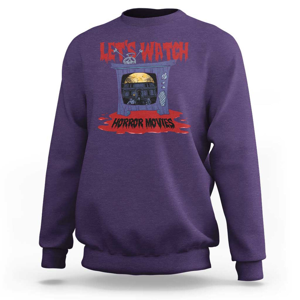 Funny Halloween Sweatshirt Let's Watch Horror Movies Televison Murderer Blood Skull TS11 Purple Print Your Wear